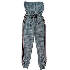 Guess Black and White Plaid Jumpsuit